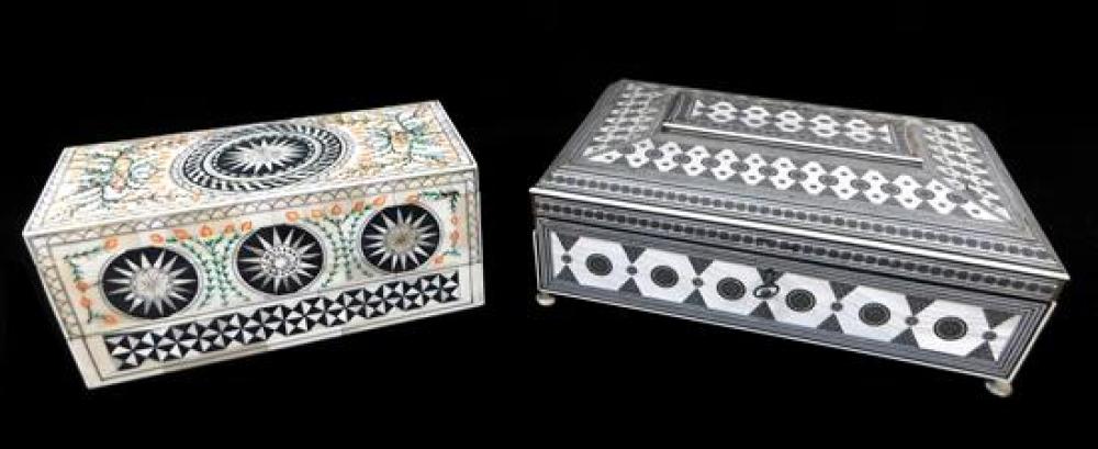 TWO MIDDLE EASTERN INLAYED BOXES,