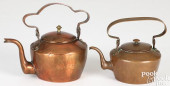 TWO MINIATURE COPPER TEA KETTL