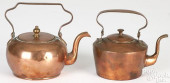 TWO MINIATURE COPPER TEA KETTL