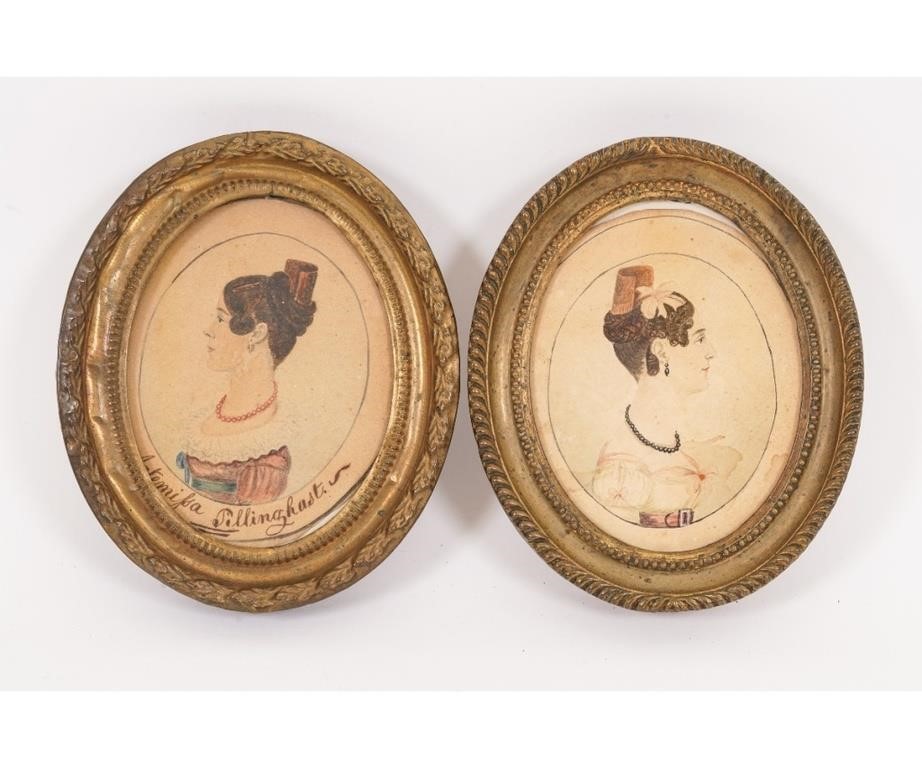 Two miniature early oval watercolor