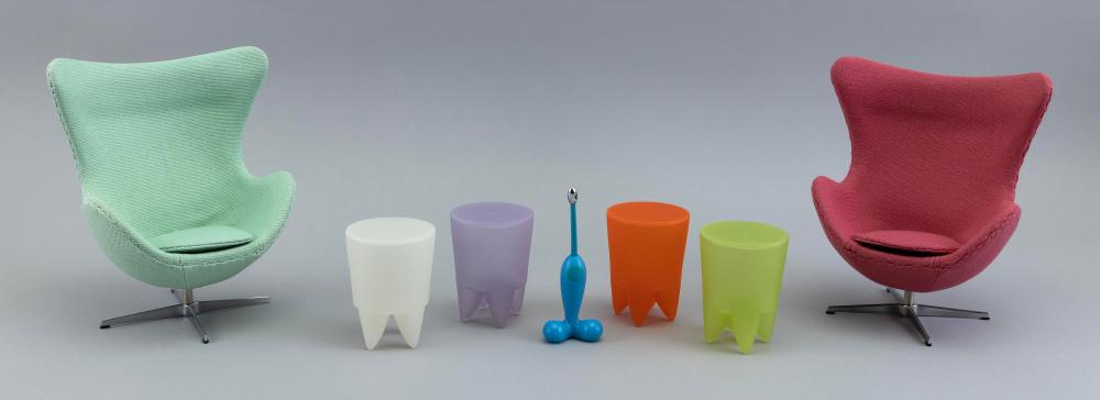 TWO MINIATURE EGG CHAIRS, FOUR