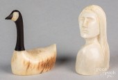 TWO MINIATURE INUIT BONE CARVI