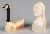 TWO MINIATURE INUIT BONE CARVI