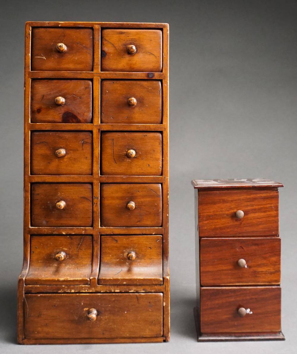 TWO MINIATURE MAHOGANY CHESTS OF
