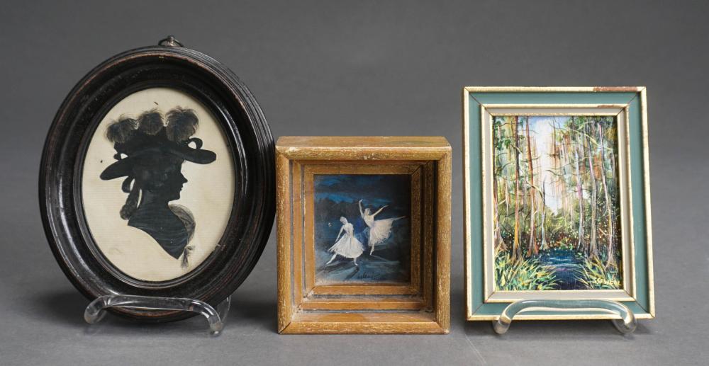 TWO MINIATURE OIL PAINTINGS AND A