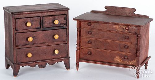 TWO MINIATURE PAINTED DRESSERS,