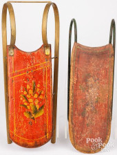 TWO MINIATURE PAINTED PINE SLE