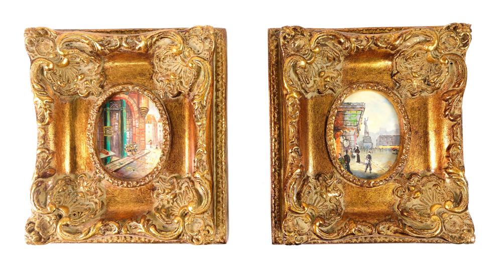 TWO MINIATURE PARISIAN STREET SCENE