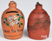 TWO MINIATURE REDWARE JUGS, EA