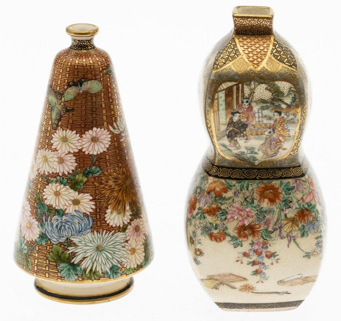 TWO MINIATURE SATSUMA VASESTwo