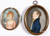 TWO MINIATURE WATERCOLOR PORTR
