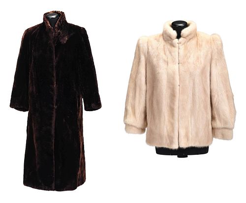 TWO MINK FUR COATS, BROWN AND
