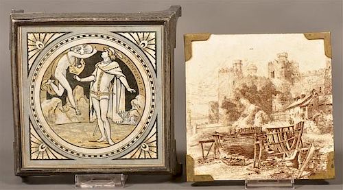 TWO MINTON DECORATED TILE HOT