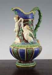 Two Mintons majolica jugs late
