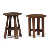 TWO MISSION OAK PLANT STANDS<b