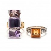 TWO MIXED METAL AND GEM-SET RI