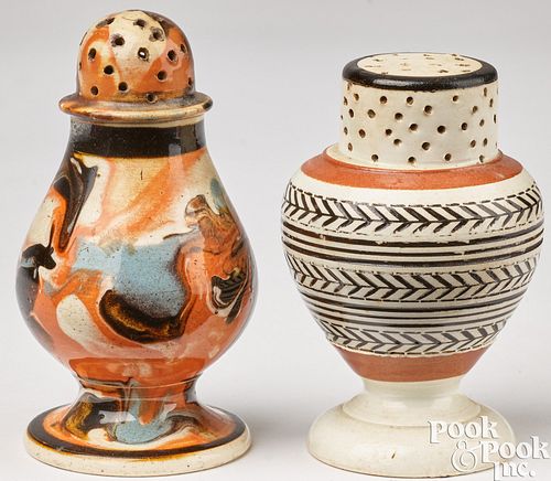 TWO MOCHA PEPPER POTS, 19TH C.Two