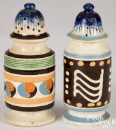 TWO MOCHA PEPPERPOTS, 19TH C.T