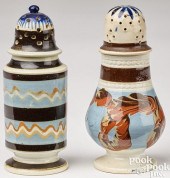 TWO MOCHA PEPPERPOTS, 19TH C.T
