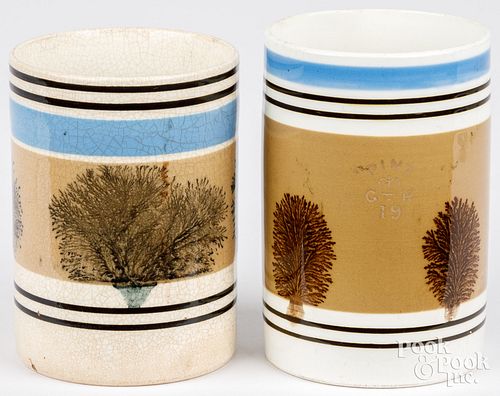 TWO MOCHA SEAWEED MUGS, 19TH