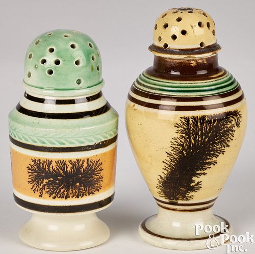 TWO MOCHA SEAWEED PEPPER POTS, 19TH