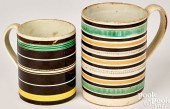 TWO MOCHA STRIPED MUGS, 19TH C