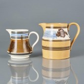 TWO MOCHAWARE POTTERY PITCHERS