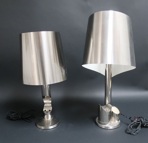 TWO MODERN BRUSHED METAL DESK