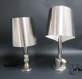 TWO MODERN BRUSHED METAL DESK