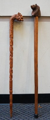 TWO MODERN CARVED HARDWOOD CAN
