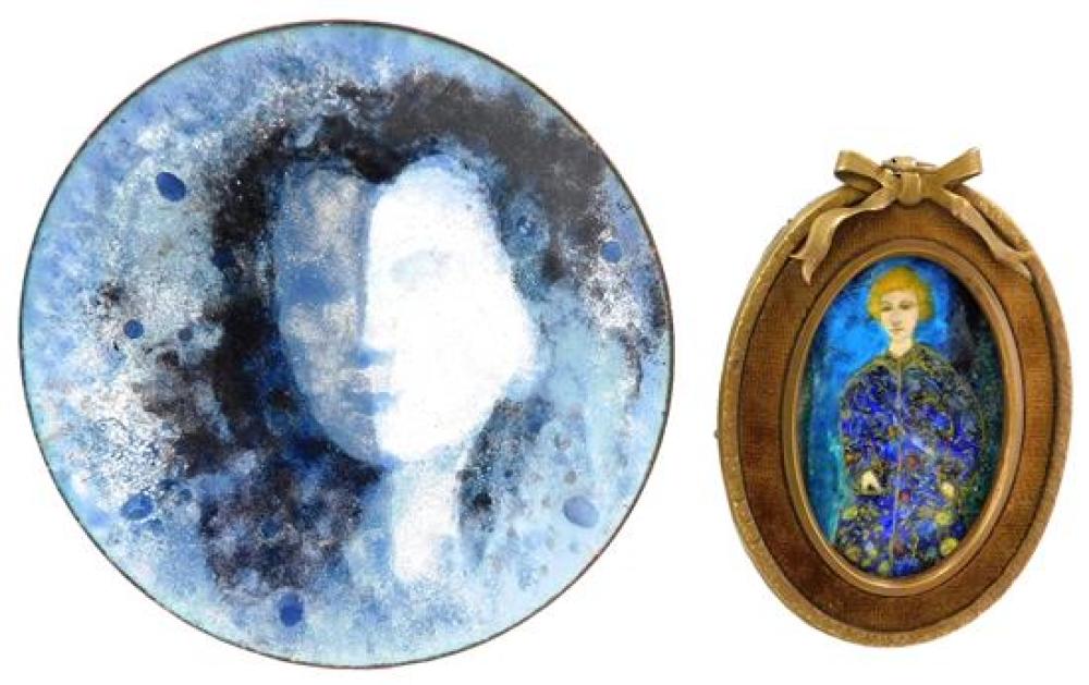 TWO MODERN ENAMEL PORTRAITS: ONE