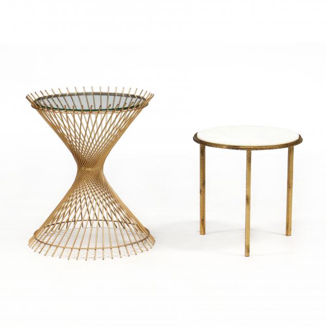 TWO MODERN GILT METAL SIDE TABLES