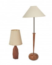 TWO MODERN TEAK WOOD LAMPSTwo