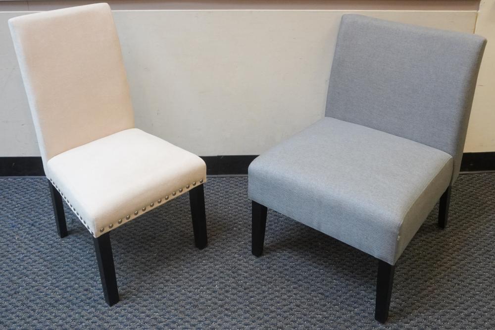 TWO MODERN UPHOLSTERED ARMLESS