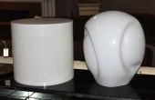 TWO MODERN WHITE PLASTIC TABLE