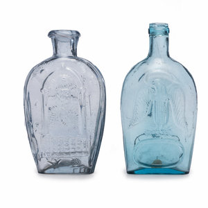 Two Molded Glass Aqua and Clear
