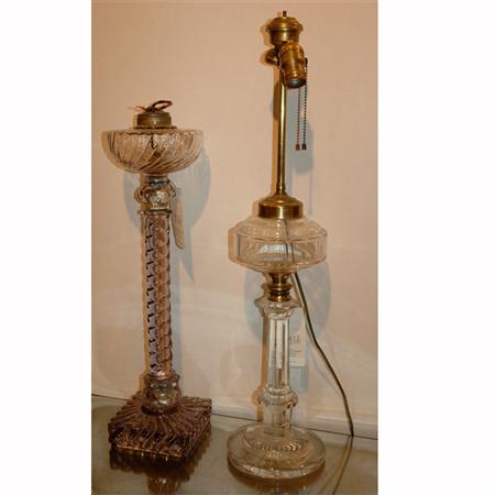 Two Molded Glass Oil Lamps 	 