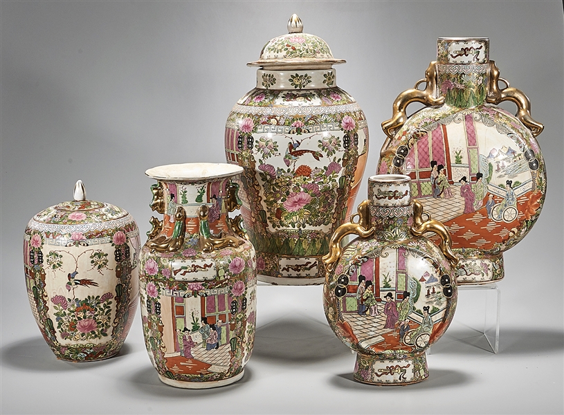 two moonflasks, two covered jars