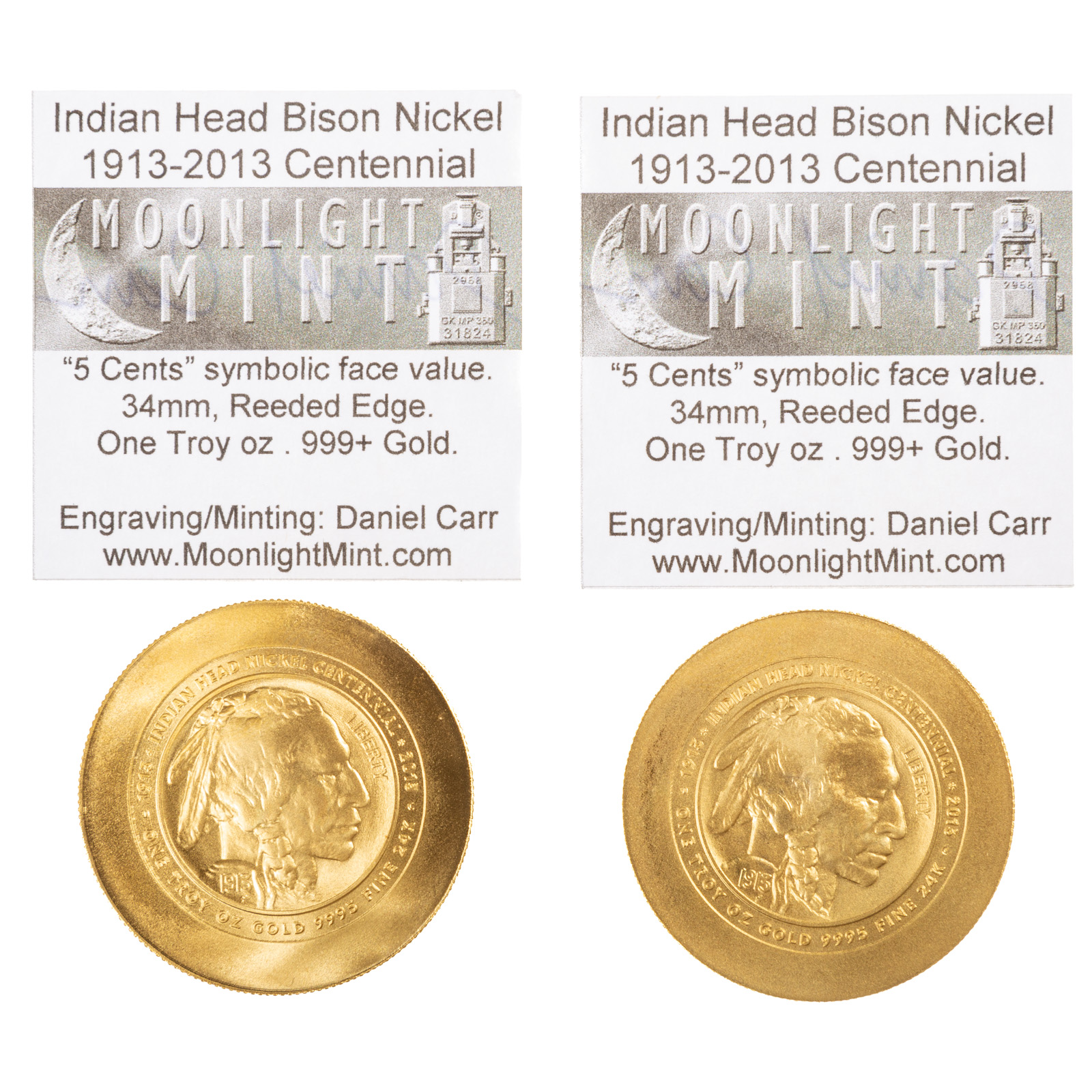 TWO MOONLIGHT MINT 1 OZ GOLD