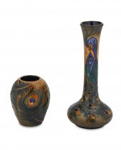 TWO MOORCROFT POTTERY PEACOCK
