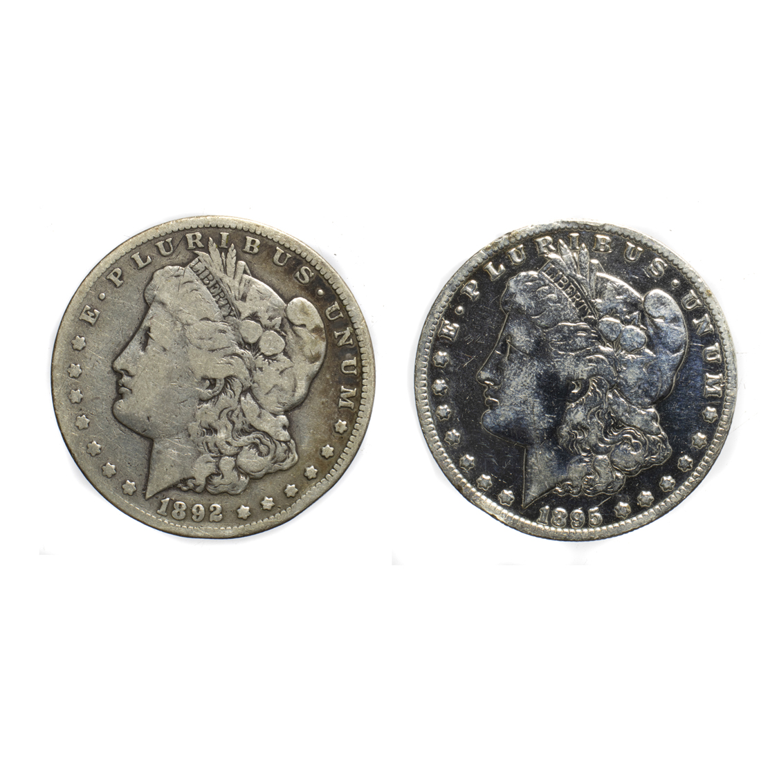 TWO MORGAN DOLLARS, 1892 CARSON