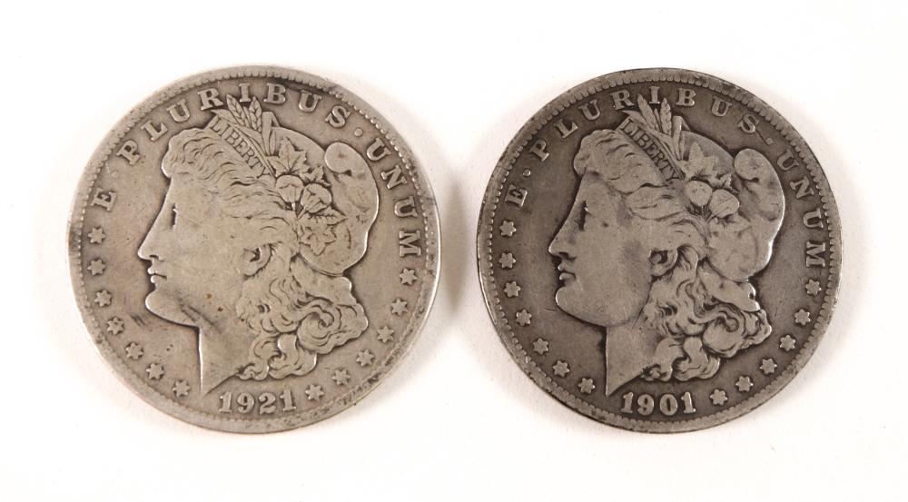 TWO MORGAN SILVER DOLLARS, 1901-O &