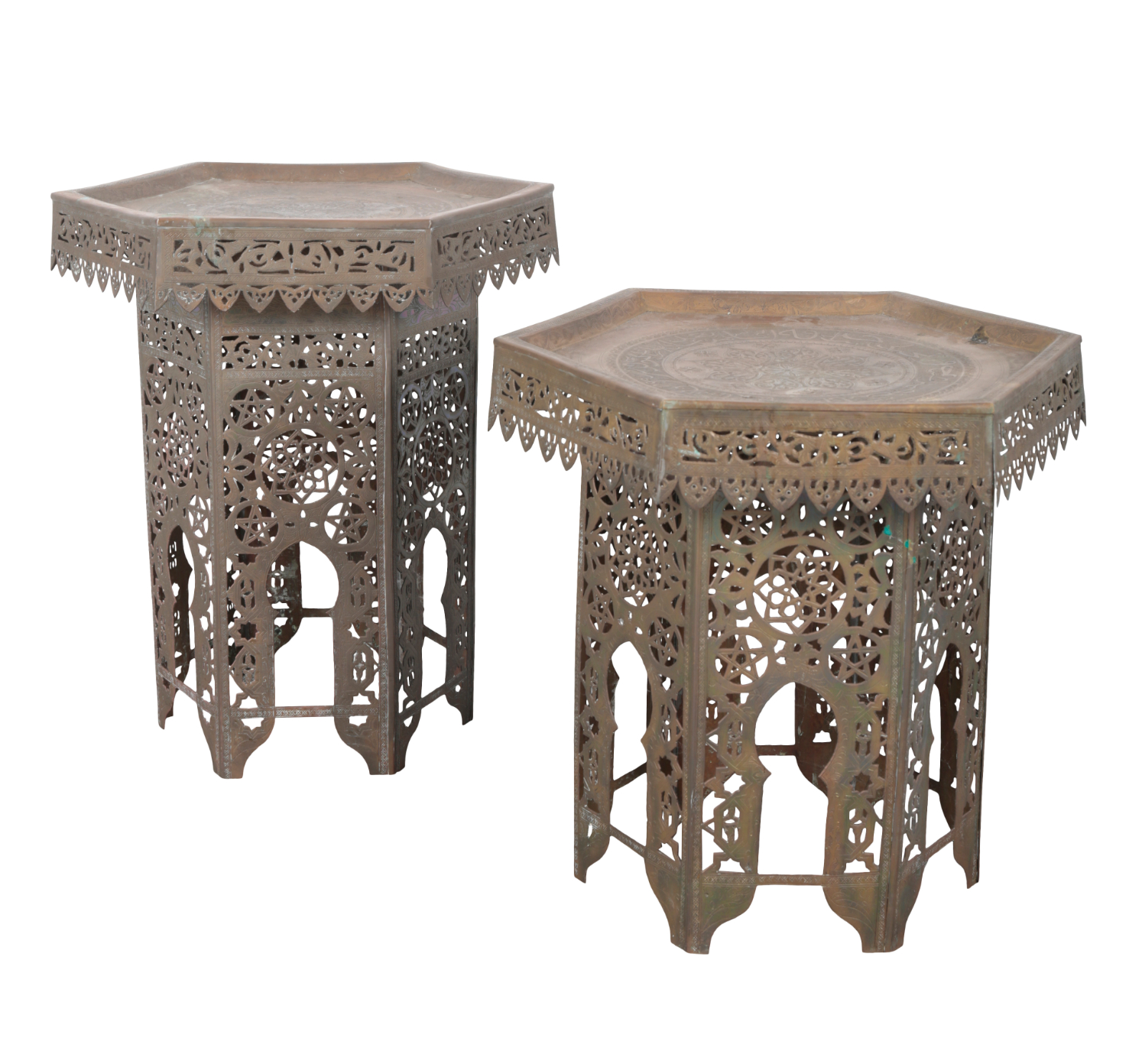 TWO MOROCCAN COPPER OCCASIONAL