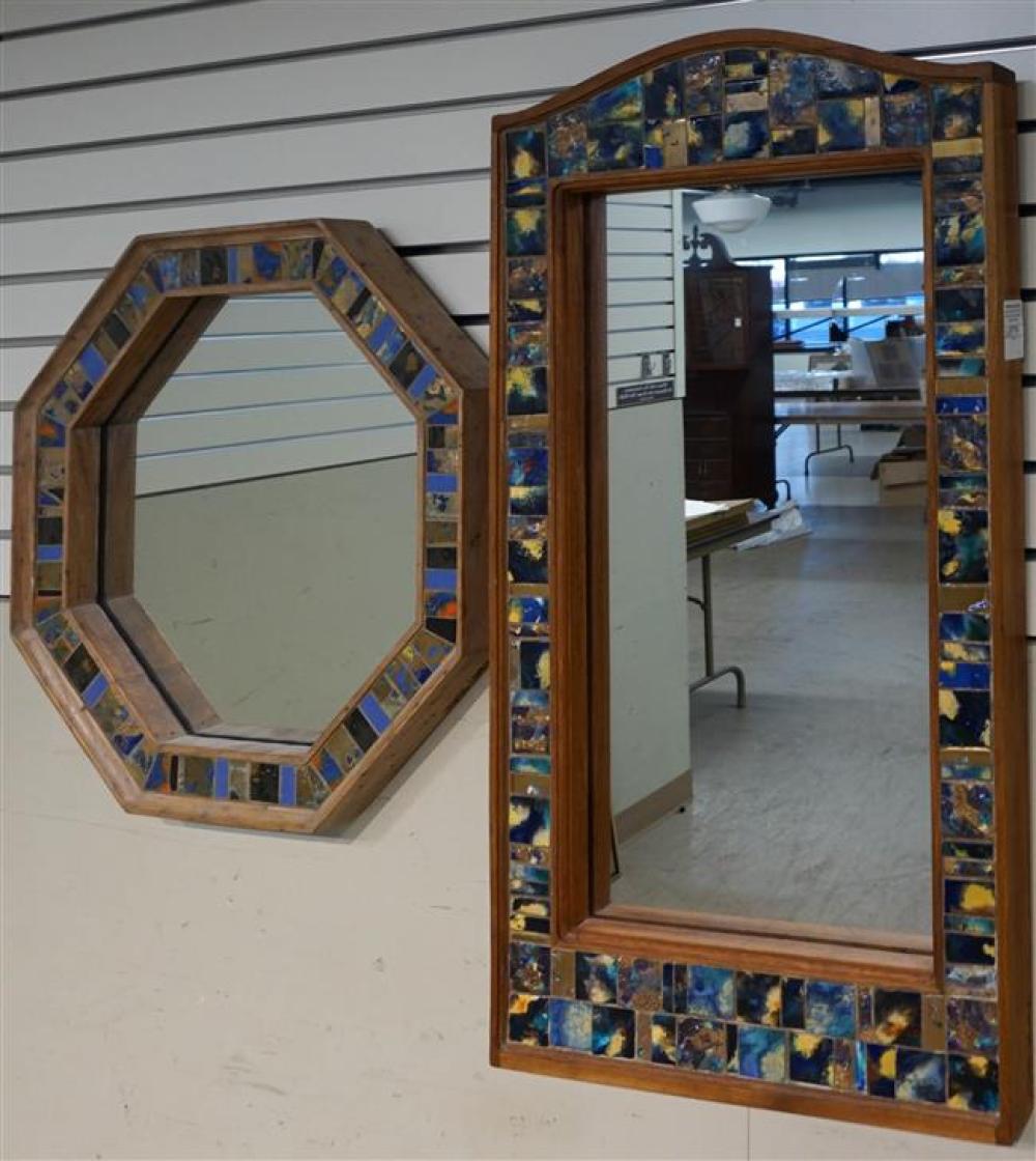 TWO MOSAIC TILE FRAME MIRRORS;