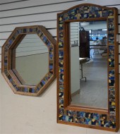 TWO MOSAIC TILE FRAME MIRRORS;