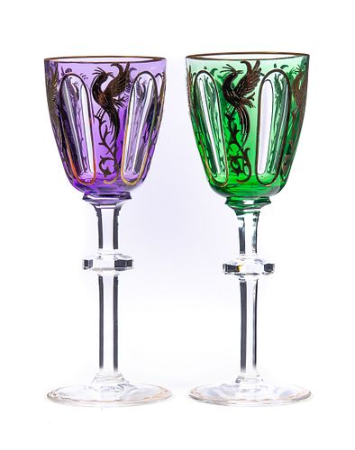 TWO MOSER CUT TO CLEAR GOBLETS WITH