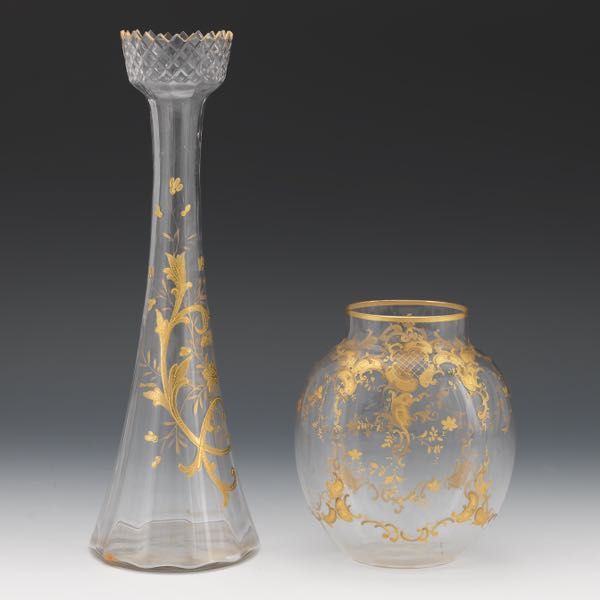 TWO MOSER GILT DECORATED BEJEWELLED