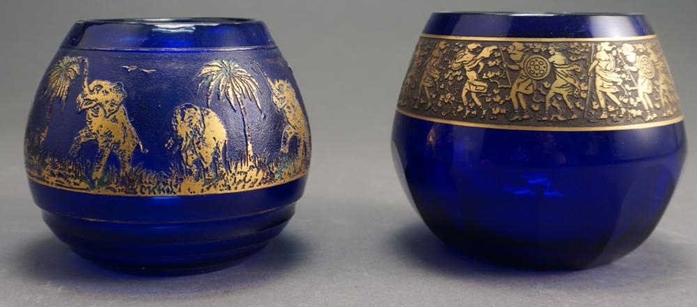 TWO MOSER GILT DECORATED COBALT