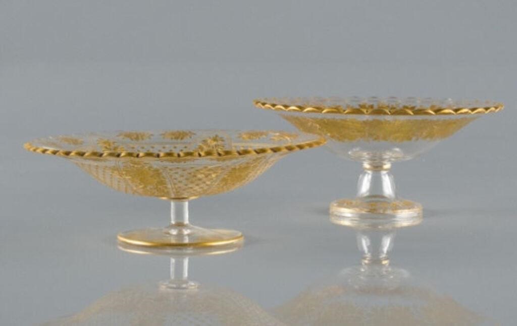 TWO MOSER PEDESTAL ETCHED