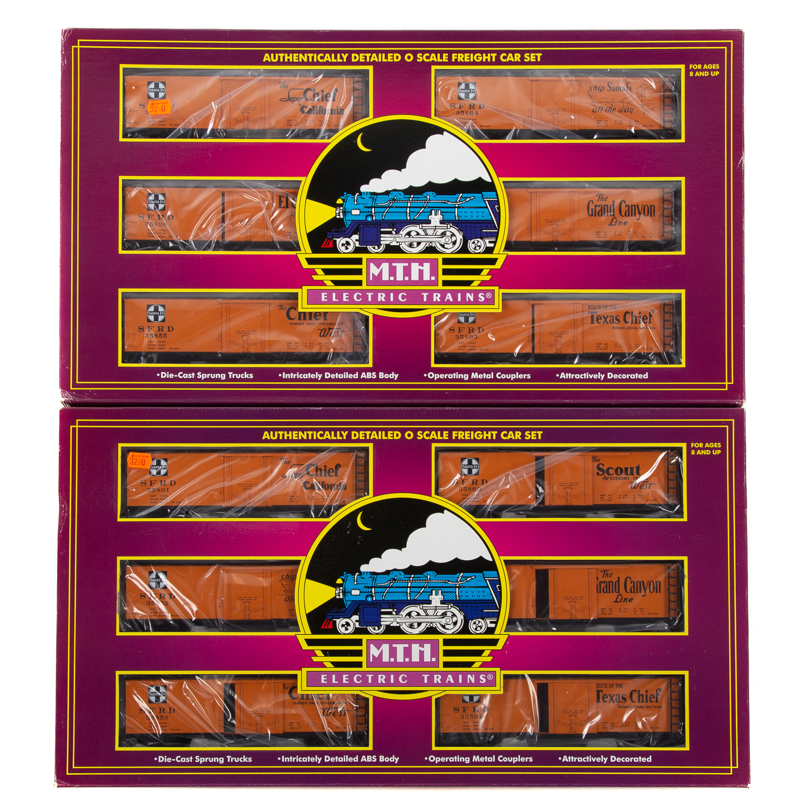 TWO M.T.H. SANTA FE SIX CAR SET
